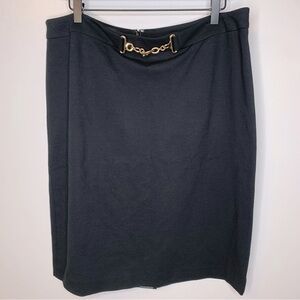 Talbot’s Black Midi Skirt With Gold‎ Chain Detail Size 16 Petite NWT